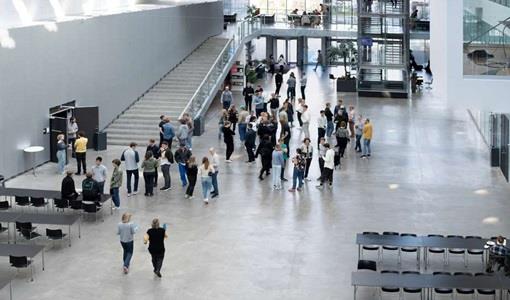 Picture of IT University of Copenhagen, inside atrium hall.